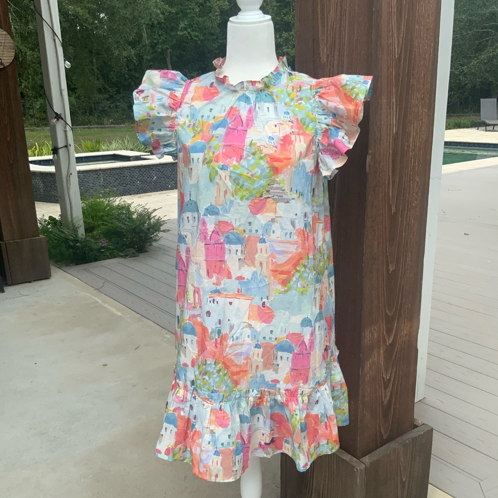PInch Multi Color Abstract Ruffle. Dress M